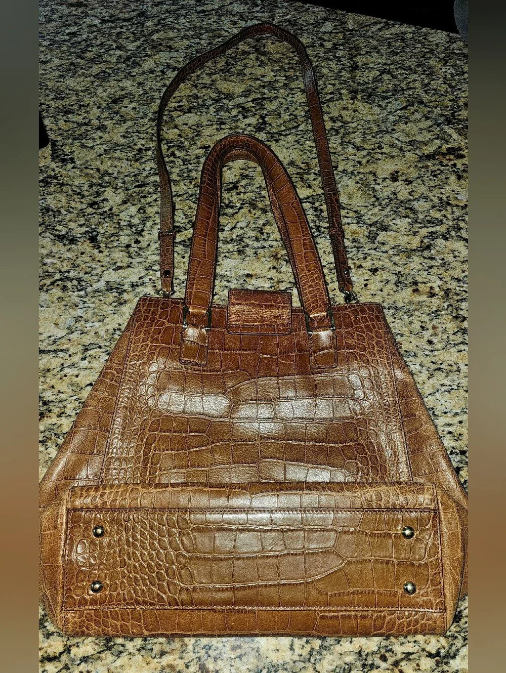 Brooks Brothers Crocodile-Embossed Leather Tote, characterized brown Leather